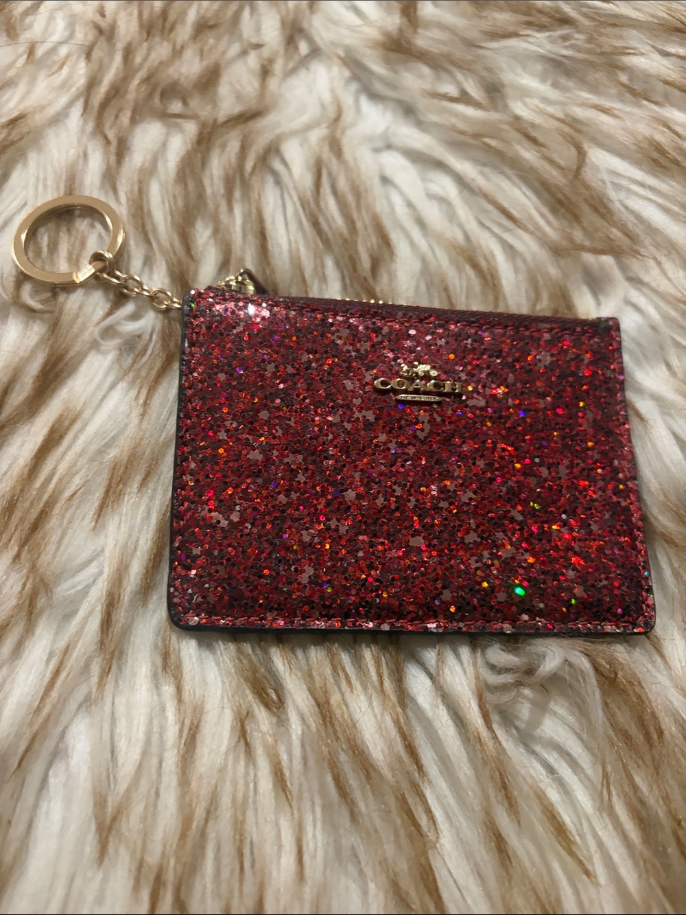 Coach Glitter Zip Card Case in Sparkling Red